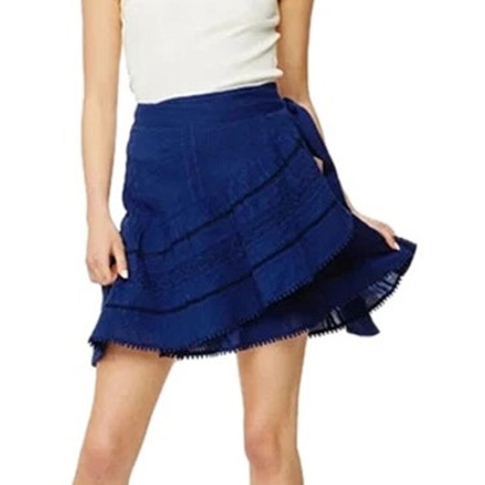 Roller Rabbit Navy Blue Preppy Coastal Boho Lace Trim Mini Mary Wrap Skirt
